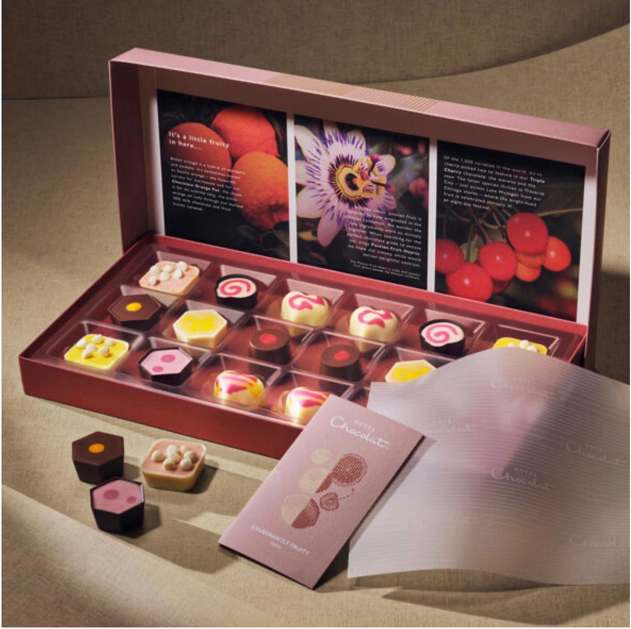 صندوق شوكولاتة الفواكه الفاخر (18 قطعة)؛ Exuberantly Fruity Chocolate Box 18-Piece